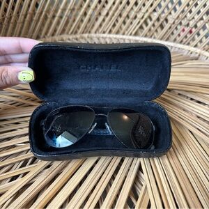 Chanel Quilted-Detail Aviator Sunglasses | Black Frame | Includes Case